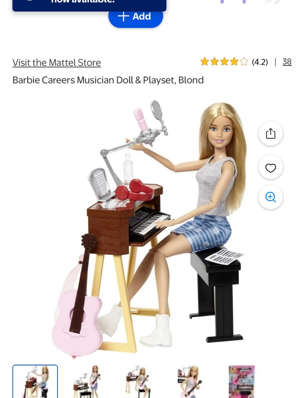 Mattel Barbie Blonde Musician Doll with Pink Guitar and Silver Top - Picture 3 of 4